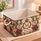 Personalized Vintage Rose Monogram Storage Basket
