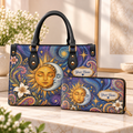Personalized Sun and Moon PU Leather Handbag & Leather Long Wallet
