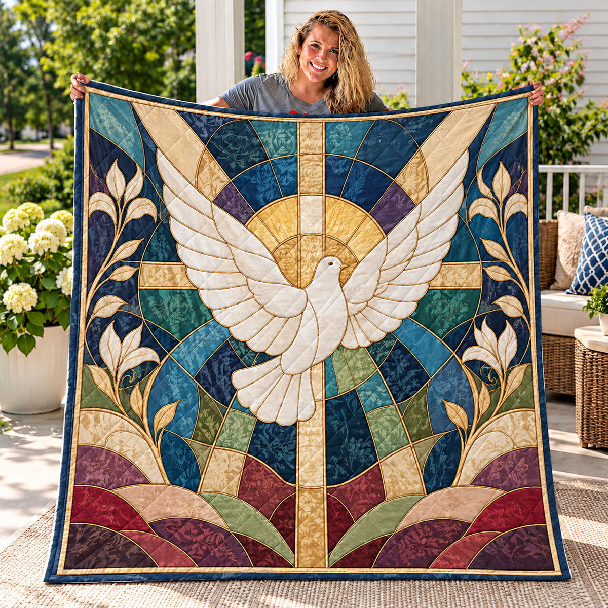 White Dove Stained Glass Quilt