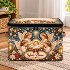 Personalized Winter Floral Square Storage Basket With Lid