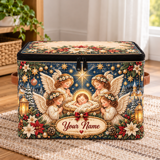 Personalized Winter Floral Square Storage Basket With Lid