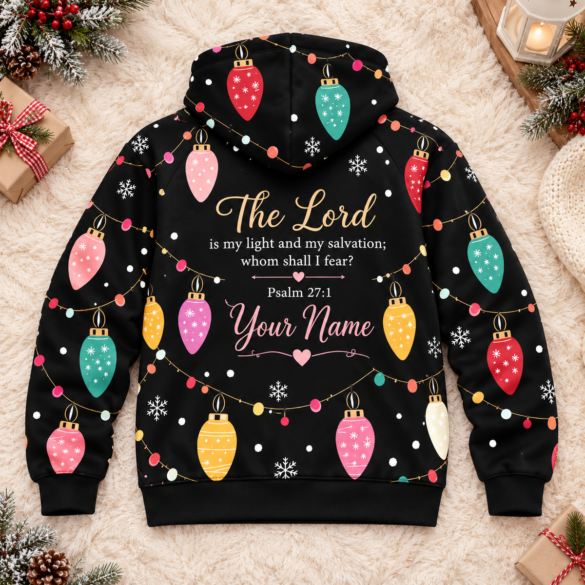 Personalized Colorful Holiday Lights Zip Hoodie