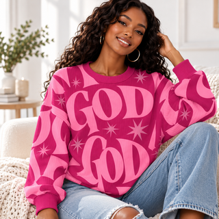 Pink Retro Starburst Waffle Sweatshirt