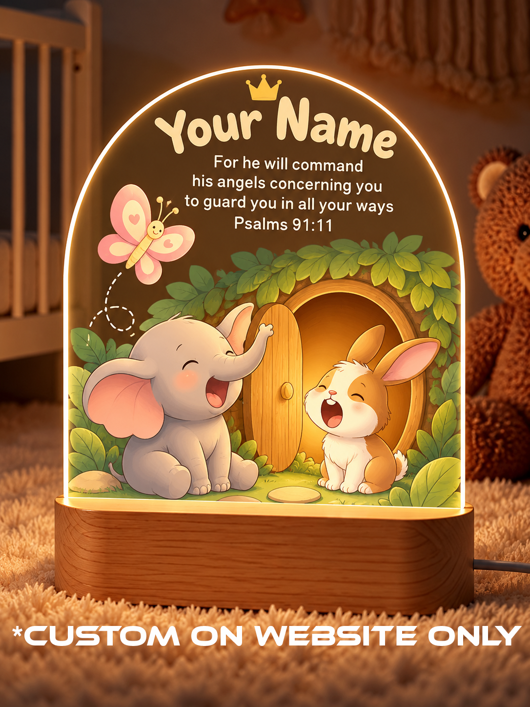 Psalms 91:11 Elephant & Bunny Personalize LED Night Light