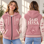 Dusty Rose Fish Zip-up Baseball Jacket