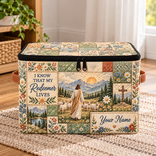 Personalized Meadow Patchwork Square Storage Basket With Lid
