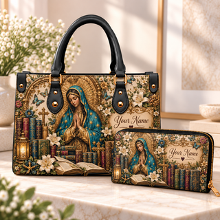 Personalized Teal Portrait Books PU Leather Handbag & Leather Long Wallet