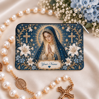 Virgin Mary Floral Personalized PU Leather Pouch
