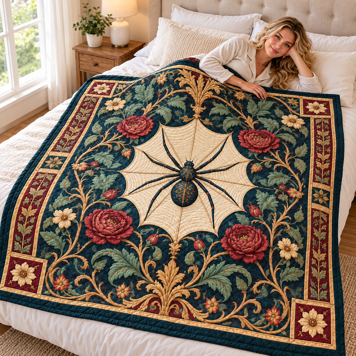 Vintage Floral Spider Web Quilt