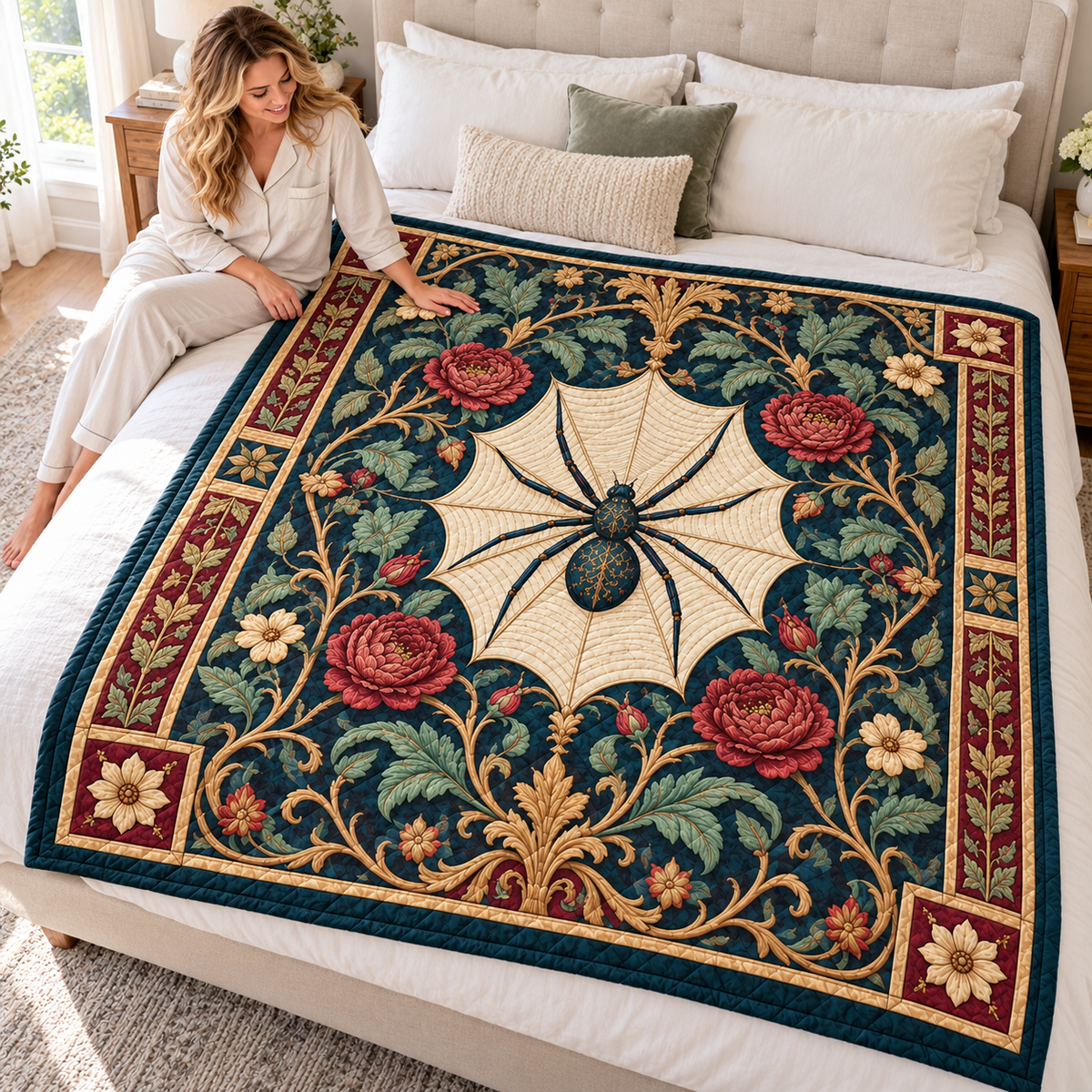 Vintage Floral Spider Web Quilt