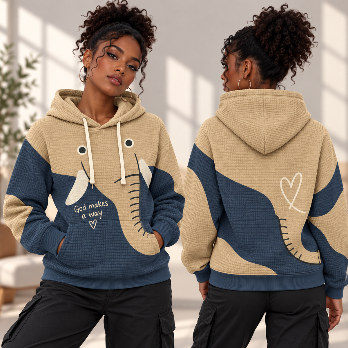 Navy Elephant Waffle Hoodie