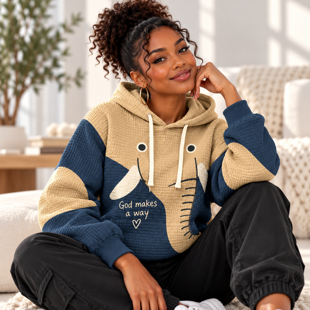 Navy Elephant Waffle Hoodie