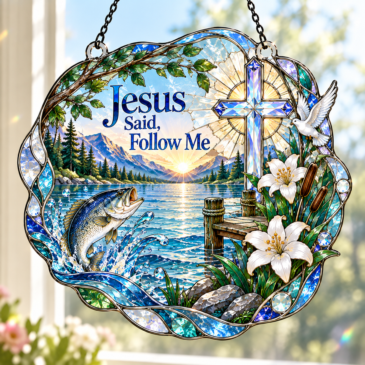 Jesus Said Follow Me Acrylic Suncatcher