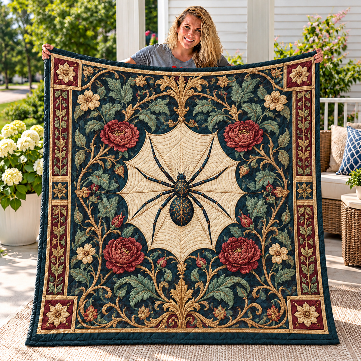 Vintage Floral Spider Web Quilt