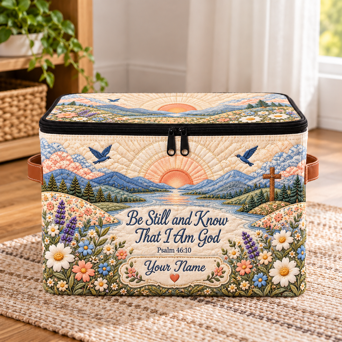 Personalized Sunrise Wildflower Square Storage Basket With Lid