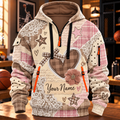Personalized Vintage Heart Bow Half-Zip Hoodie
