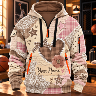 Personalized Vintage Heart Bow Half-Zip Hoodie