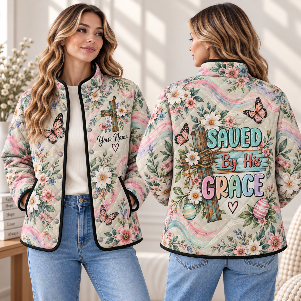 Personalized Saved By His Grace Quilted Jacket