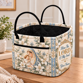 Personalized Mother & Child Floral Quilted Storage Basket