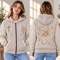 Neutral Leopard Bow Zip-up Baseball Jacket