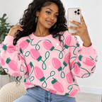 Pink String Lights Waffle Sweatshirt
