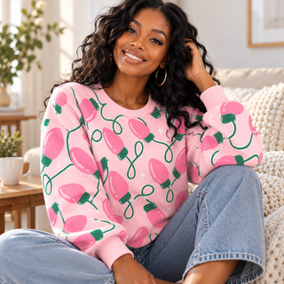 Pink String Lights Waffle Sweatshirt