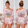God Is Good Floral One-Shoulder Top And Shorts Set