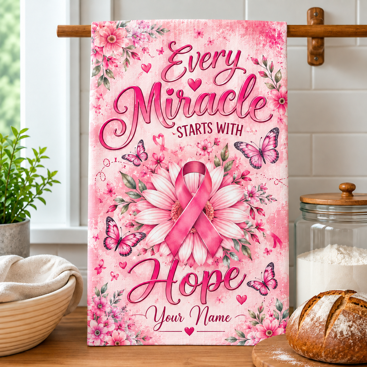 Personalized Miracle Starts With Hope Kitchen Towel