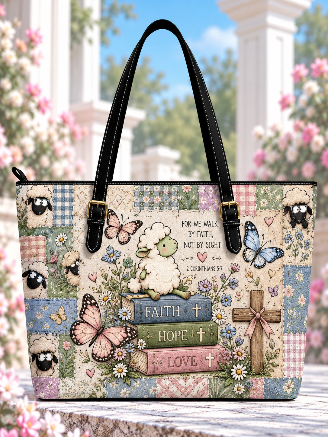 Faith Hope Love Sheep On Books Saddle Bag