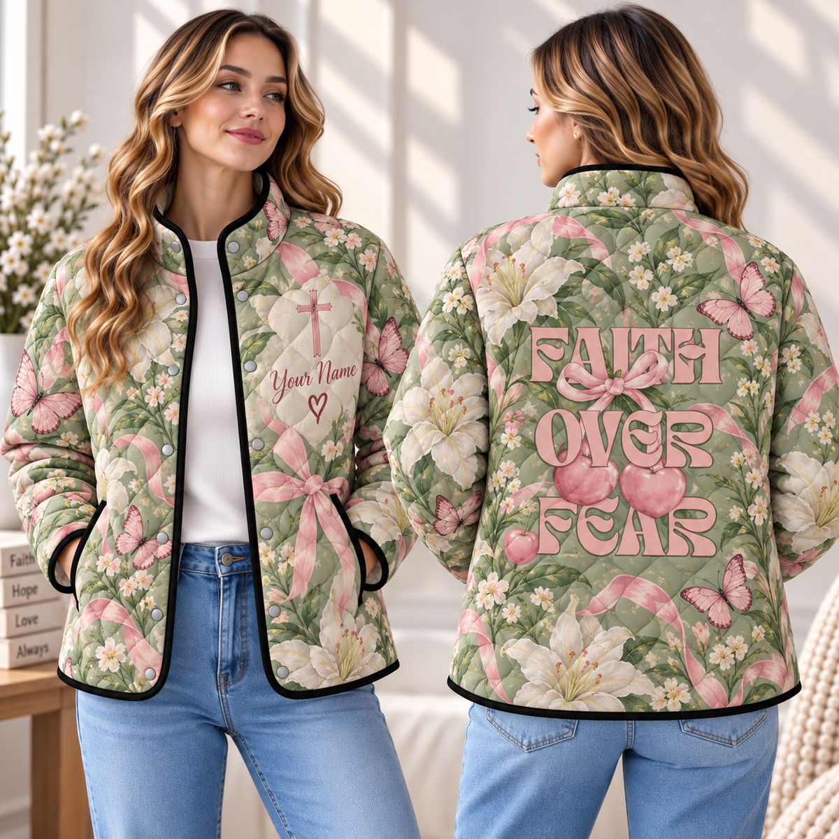 Personalized Faith Over Fear Lily Quilted Jacket
