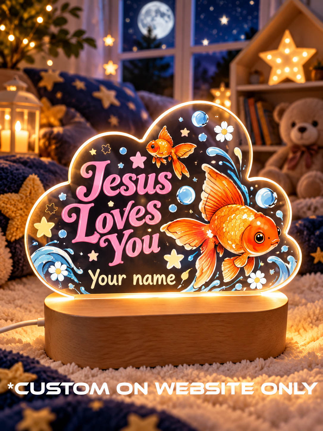 Jesus Loves You Goldfish Personalize LED Night Light