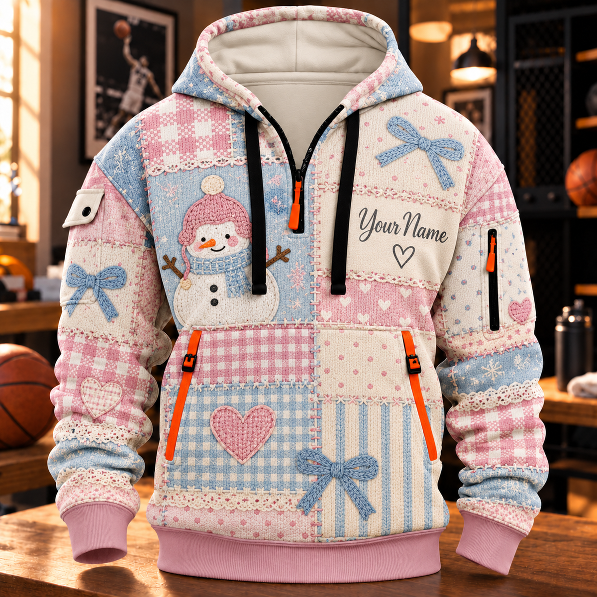 Personalized Pastel Snowman Half-Zip Hoodie