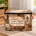 Personalized Leopard Floral Square Storage Basket With Lid