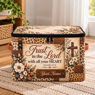 Personalized Leopard Floral Square Storage Basket With Lid