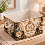 Personalized Black Cream Rose Monogram Storage Basket