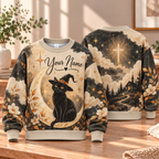 Personalized Crescent Moon Black Cat Sweatshirt