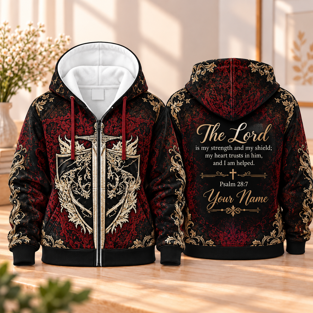 Personalized Ornate Sword and Shield Zip Hoodie