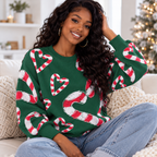 Green Candy Cane Hearts Waffle Sweatshirt
