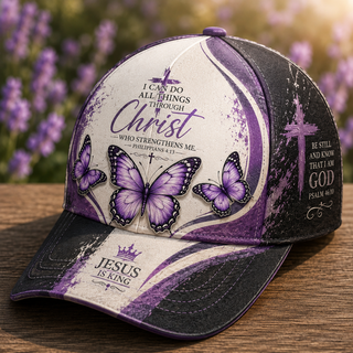 I Can Do All Things Through Christ Purple Butterfly Classic Cap