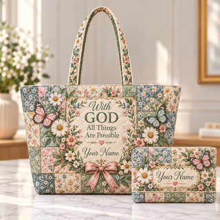 Personalized Pastel Butterflies & Daisies Quilted Shoulder Bag & Storage Bag