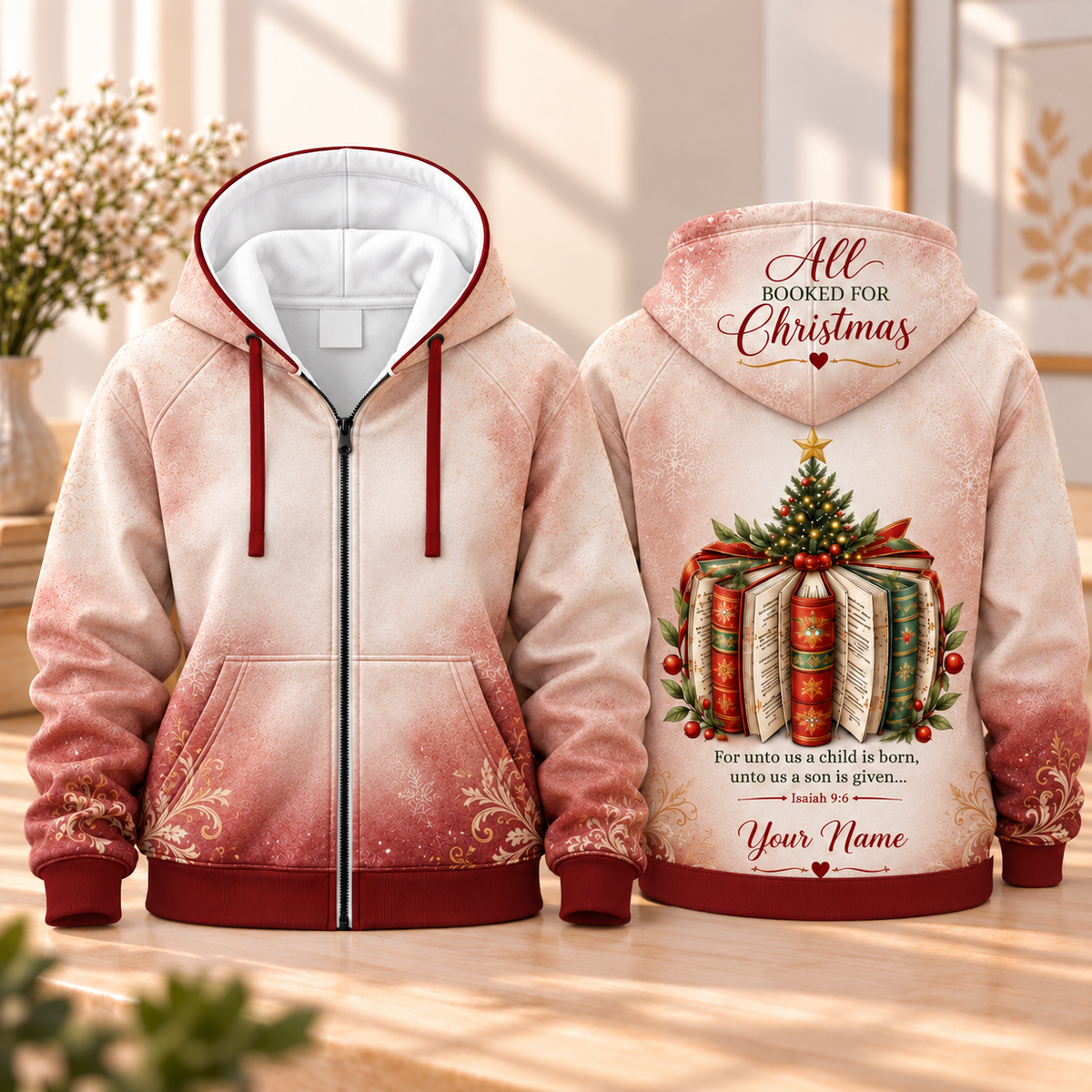 Personalized Holiday Books Zip Hoodie
