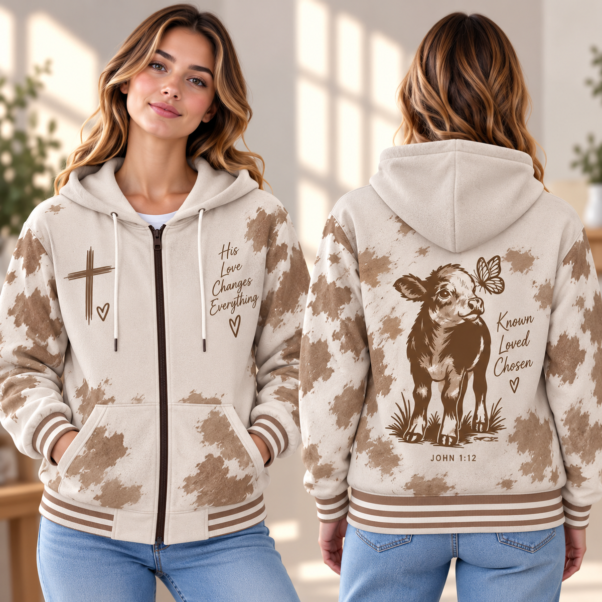 Calf and Butterfly Zip-up Baseball Jacket