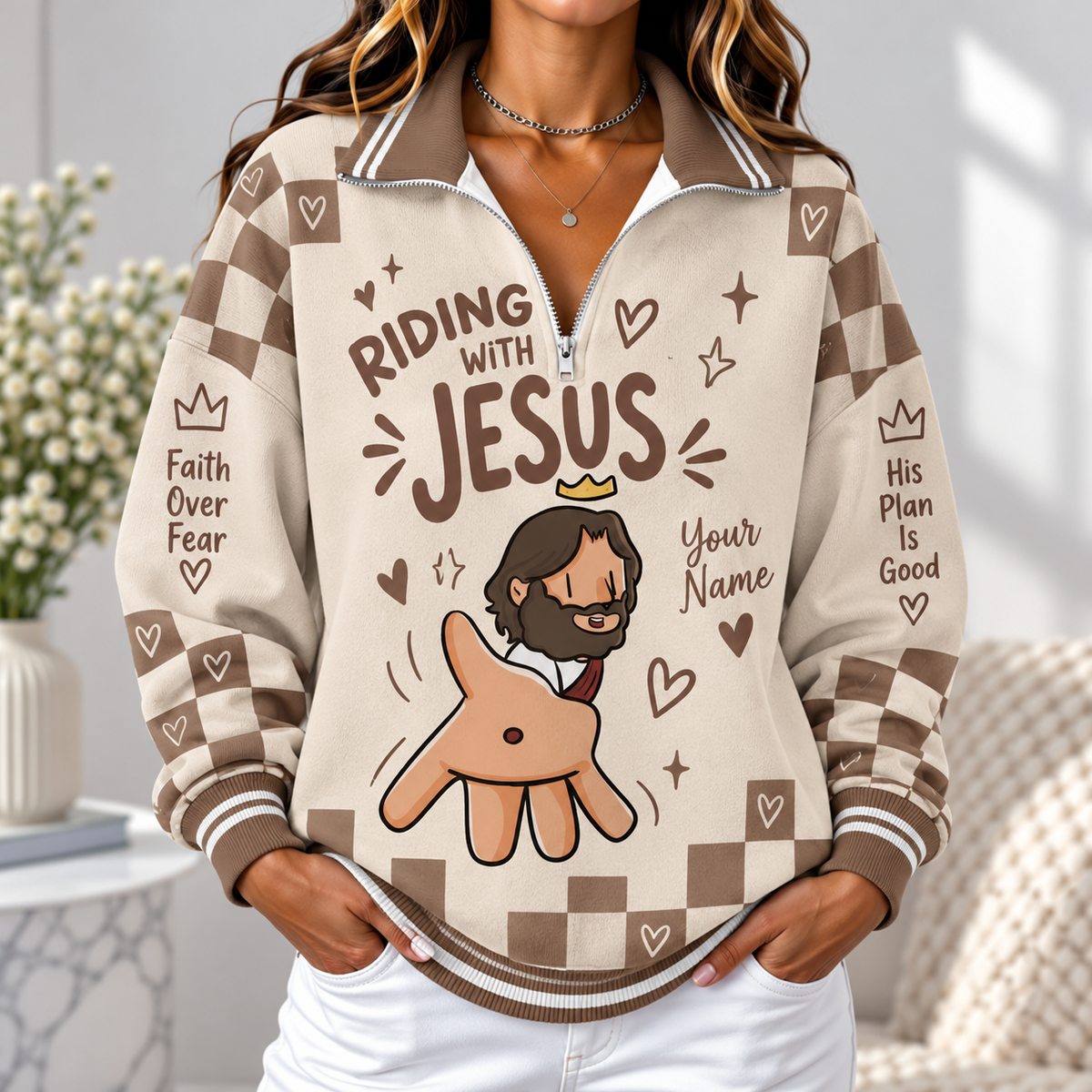 Personalized Cartoon Donkey Rider Women's Half-zip Sweatshirt NWY076