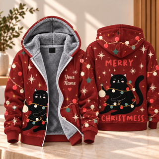 Merry Christmess Black Cat Personalized Fleece Jacket