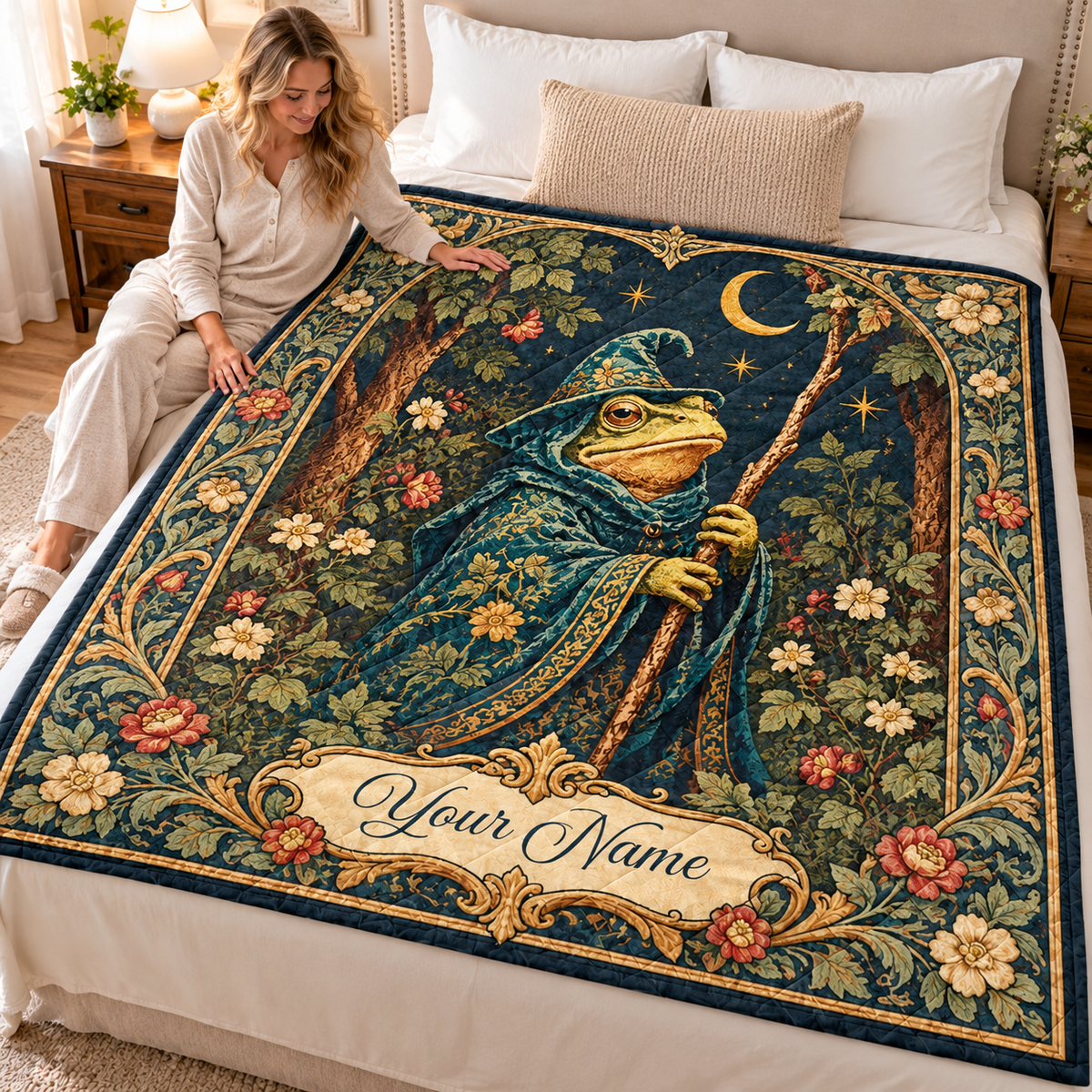 Personalized Woodland Wizard Frog Quilt