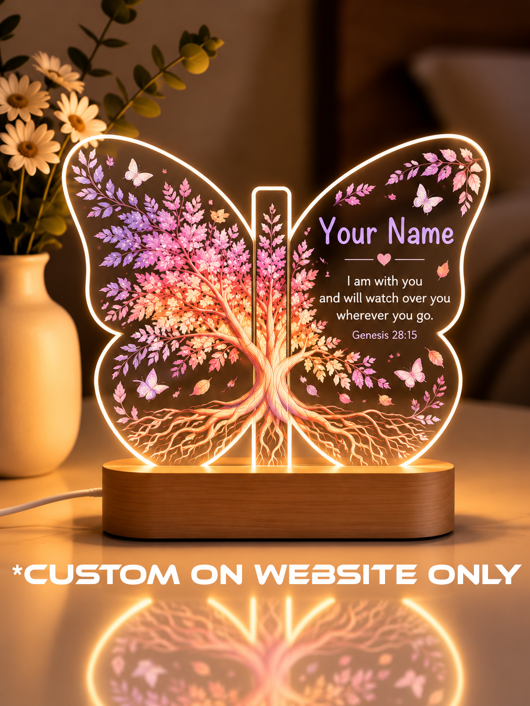 Genesis 28:15 Butterfly Tree Personalize LED Night Light