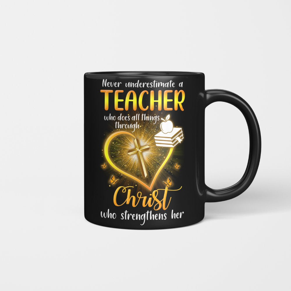 Christ Strengthens Her - Faith Teacher Gold Heart T-Shirt, Hoodie & More - grunx260804-0096