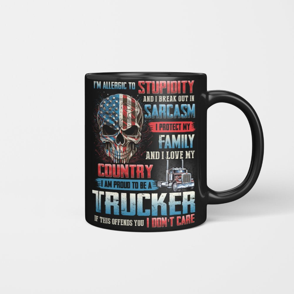 Allergic To Stupidity Trucker Apparel - Patriotic Skull T-Shirt, Hoodie & More - grunx260804-0092