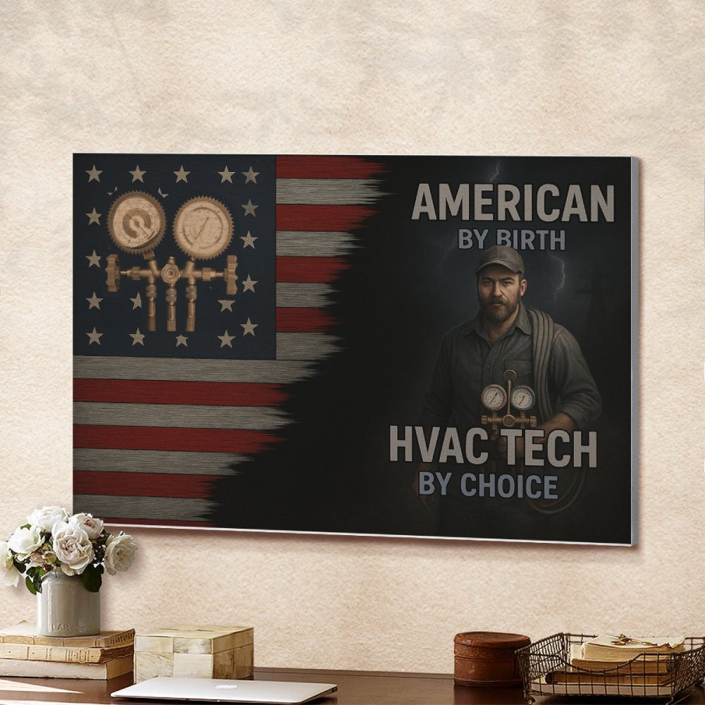 American By Birth HVAC Tech By Choice - HVAC Canvas Poster - grunx260804-0129
