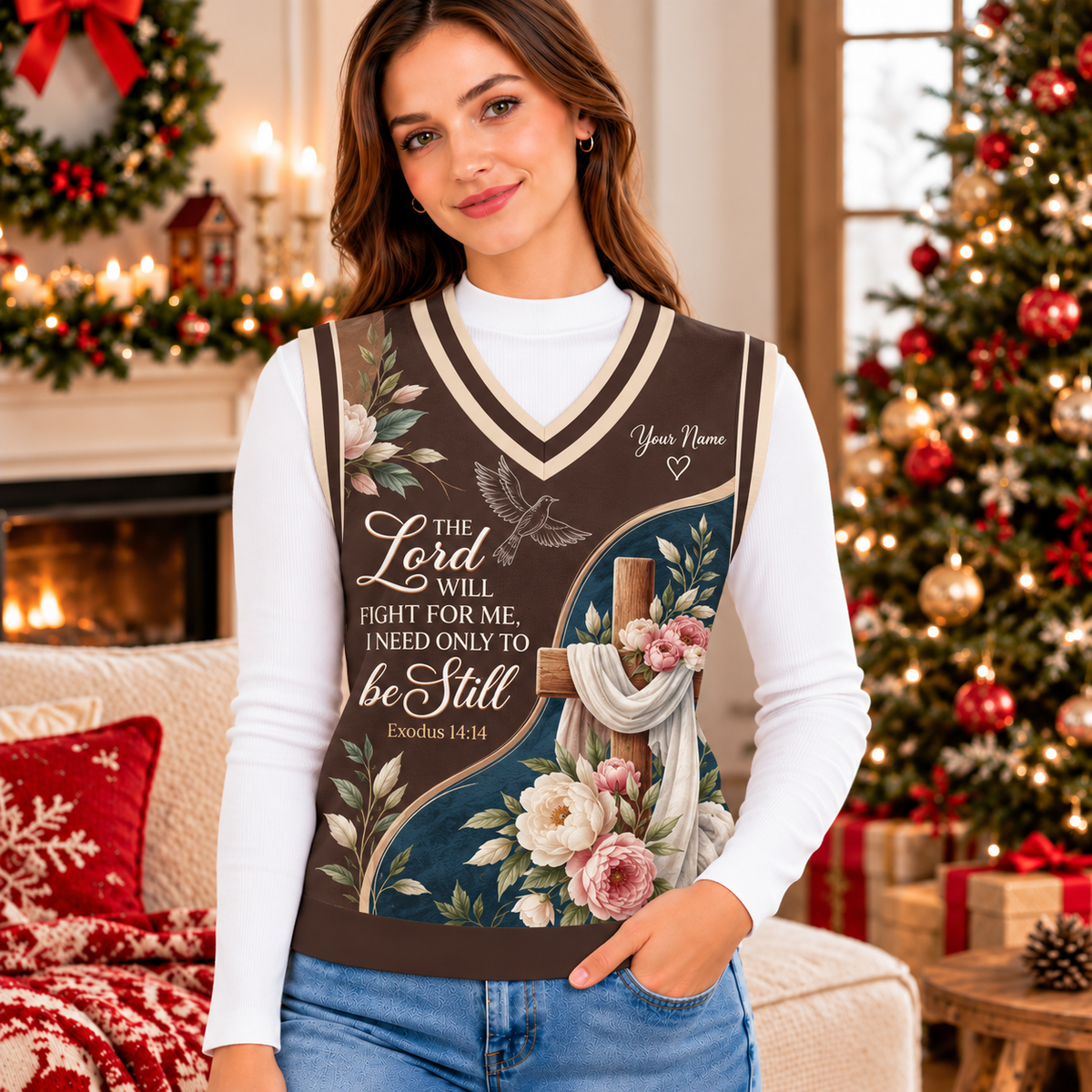 Personalized Dove Blush Floral Knitted V-Neck Vest